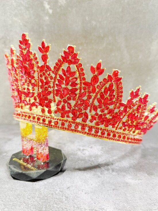 Red crystal crown, wedding crown, gold crown headband, bridal tiara, crown tiara main image 7